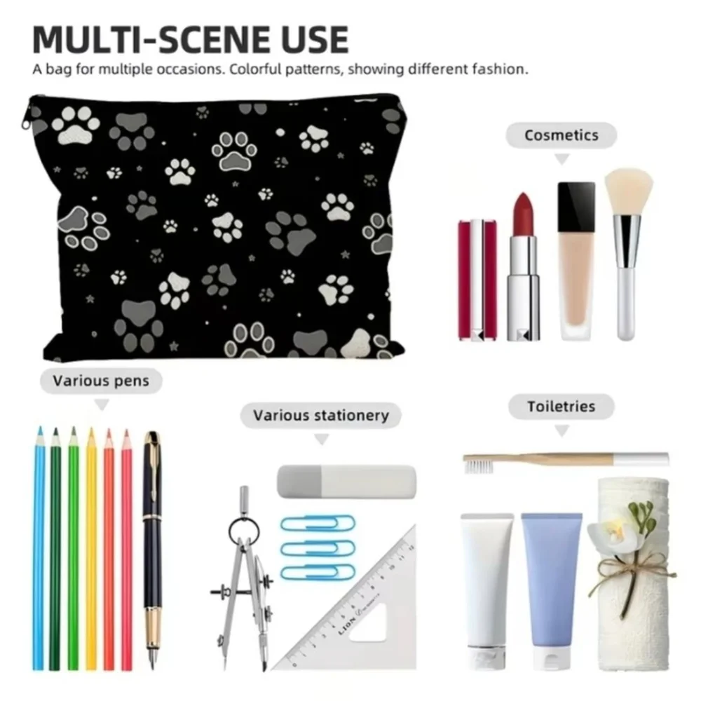 Women's Black & White Paw Print Cosmetic Bag One Size